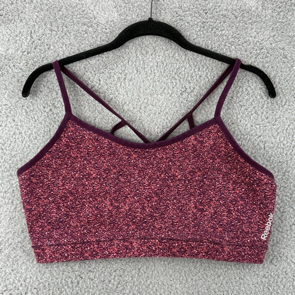 Reebok Women's Sports Bra Strappy Back Pullover Red Colorful Abstract Size XL